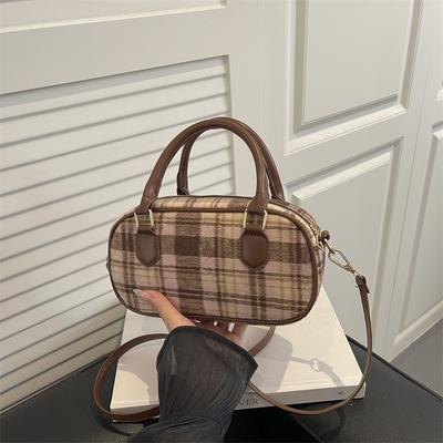 Retro Kontrastowy Kolor Kraciasta Torba Crossbody dla Kobiet Wszechstronna Przenośna Damska Wełniana Torba na Ramię Codzienne Damskie Torebki Portfel