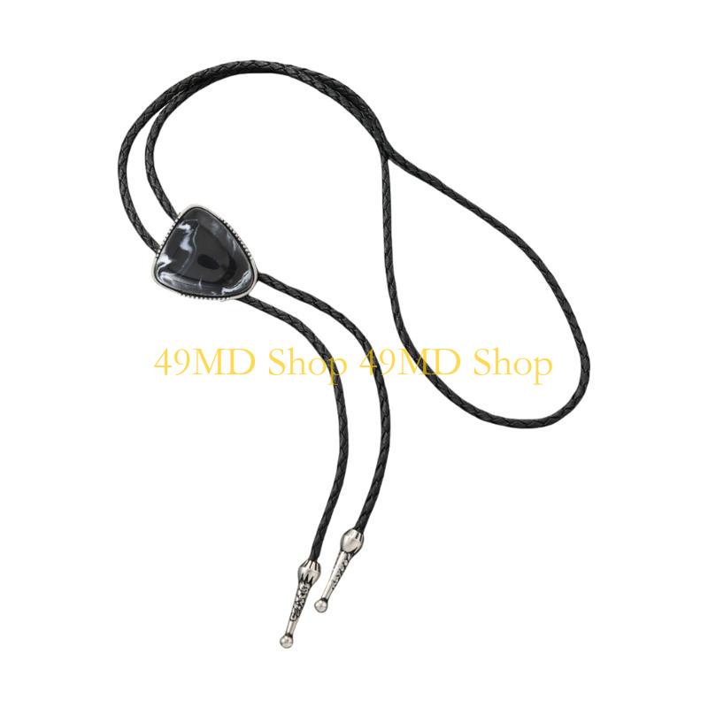 49MD Elegant Triangular Stone Bolo Tie Western Outfit Accent for Men Women Adjustable Leather Cord Necktie Jewelry Necklace