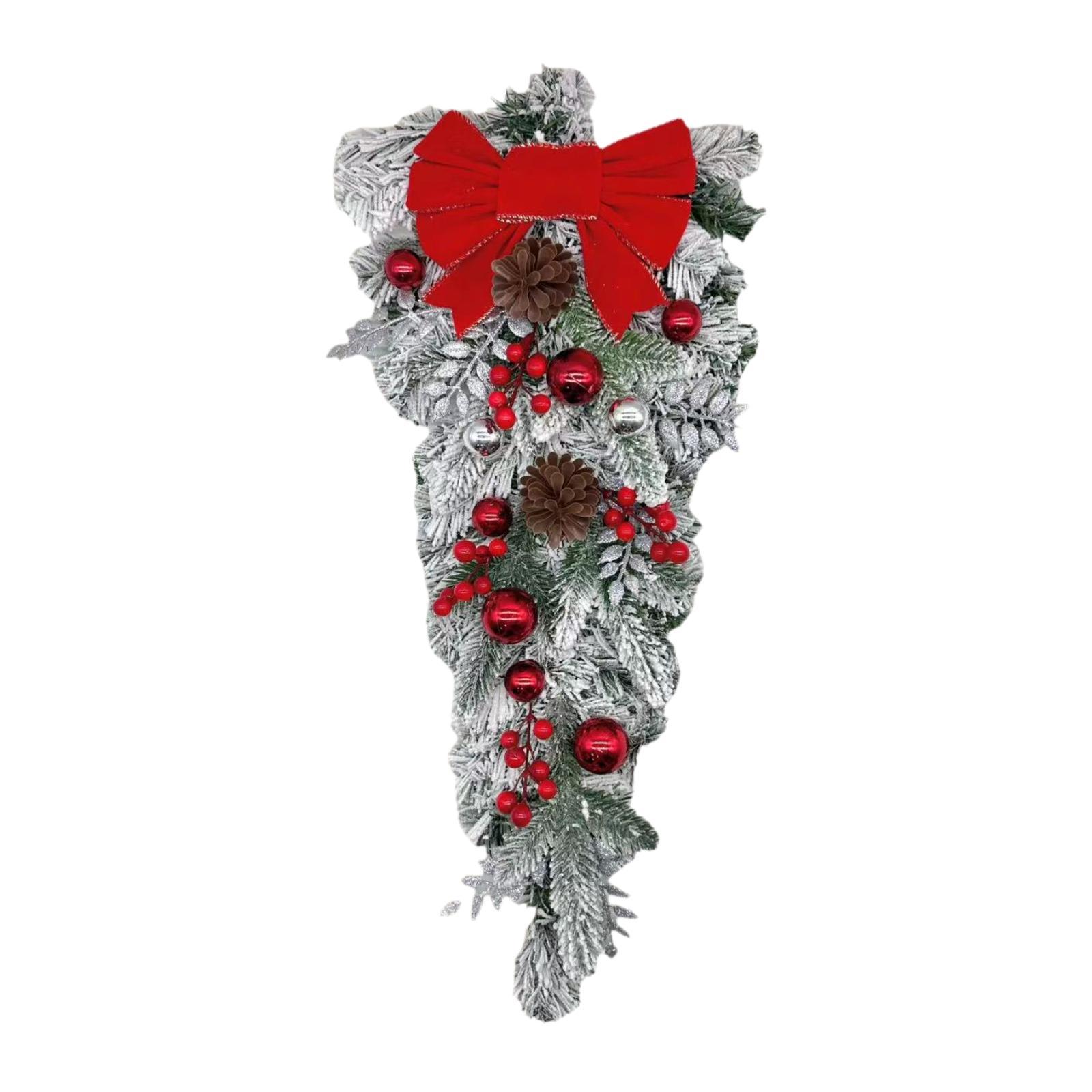 Snowy Christmas Wreath Hanging Ornament Front Door Winter Wreath for Wedding Home Party Indoor Outdoor Christmas Decoration