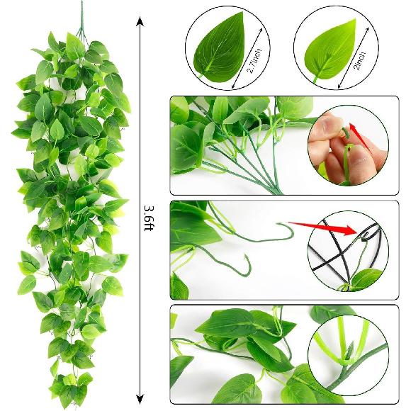 Ageomet 3pcs Artificial Hanging Plants, 3.6ft Fake Ivy Vine for Wall House Room Indoor Outdoor Decoration (No Baskets)