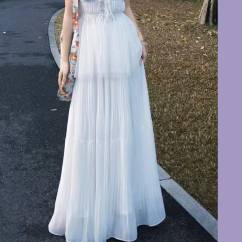 

Шифоновая юбка для женщин Весна Новая С высокой талией А-силуэта Юбка-торт Плиссированная Юбка миди с большим подолом на лето XL