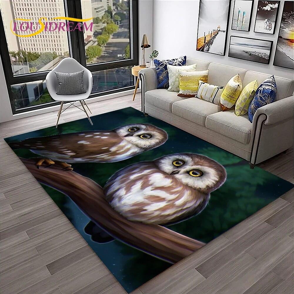 3D Cartoon Cute Owl Series Carpet Rug for Home Living Room Bedroom Sofa Kitchen Doormat Decor,Child Area Rug Non-slip Floor Mat