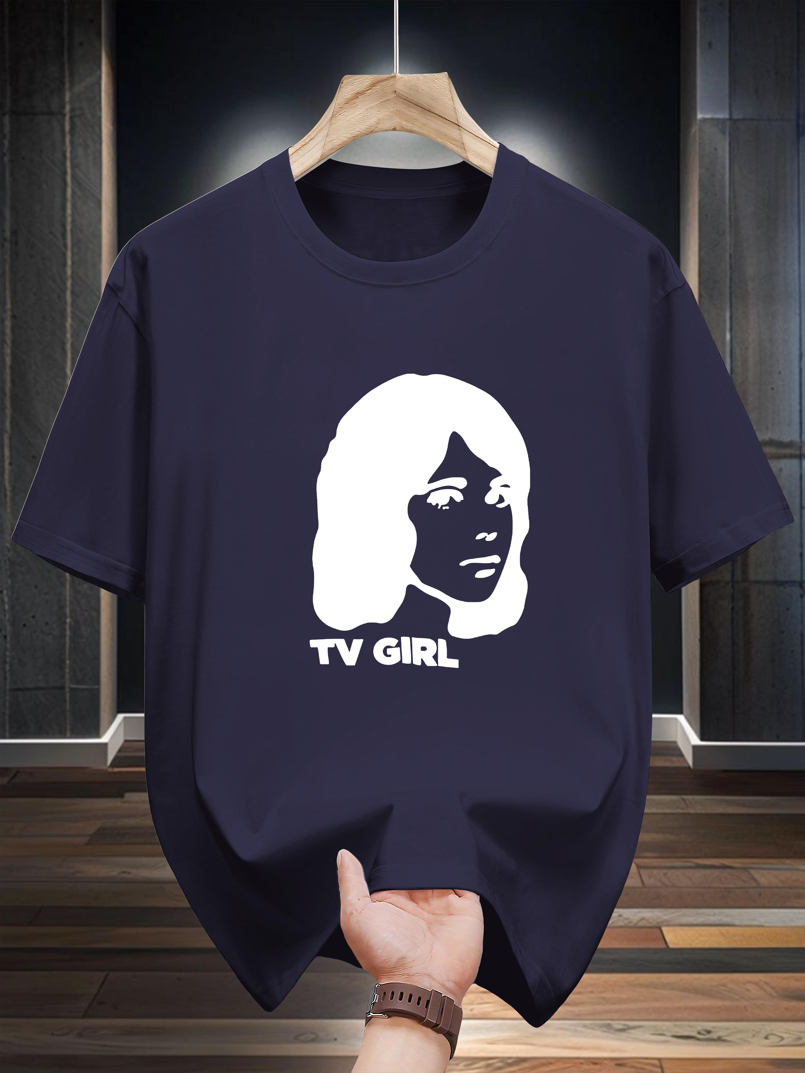 Niuwang Selection 200g 100% Cotton Short Sleeve T-shirt - Black Geometric TV GIRL Graphic Print XXXL