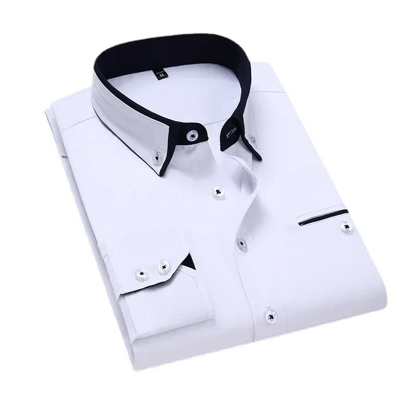 

Quality Men Shirt Long Sleeve Twill Solid Striped Dress Business Office Casual Shirt Slim Fit Man Dress Shirts 5XL