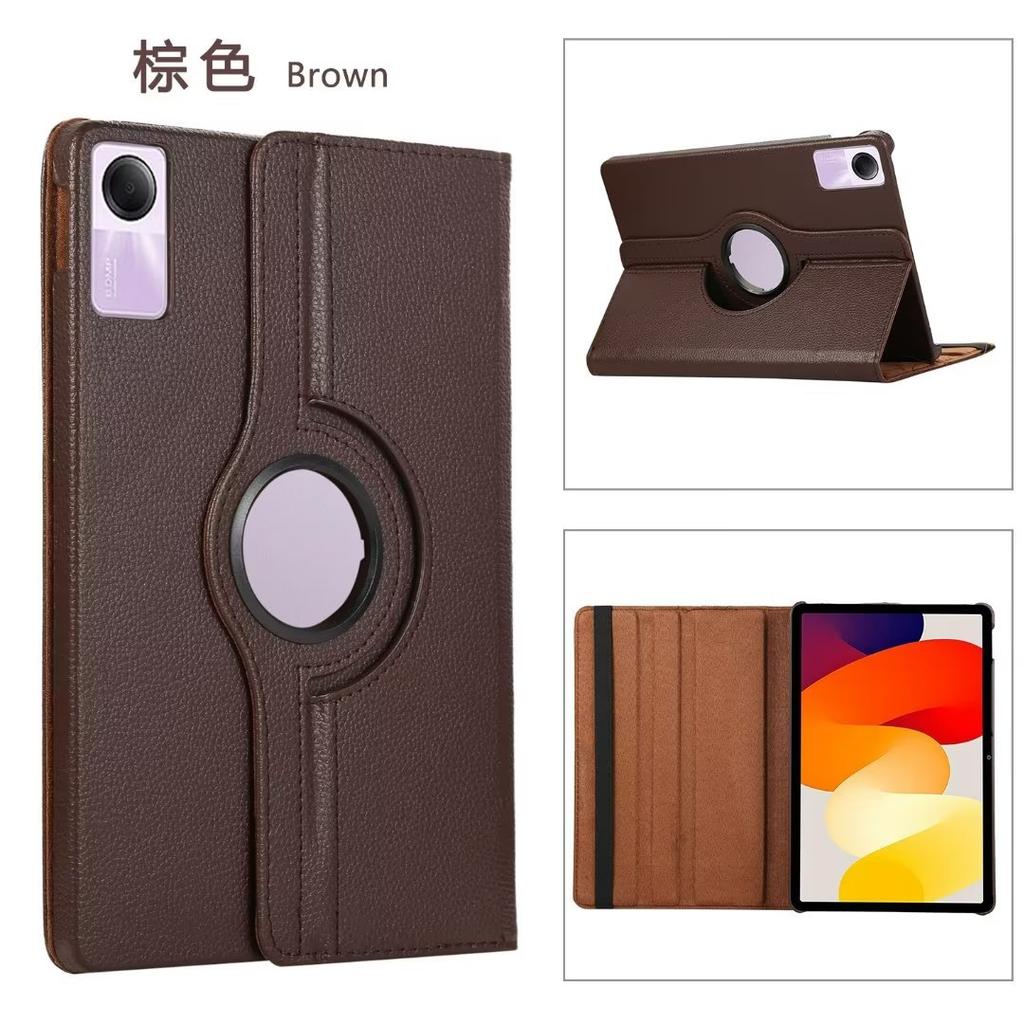 Applicable To Redmi Pad SE 11 Inch Flat Leather Case Pad2 Solid Color All-inclusive Rotating Lychee Pattern Bracket Anti-drop Shell