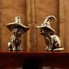 Demon Cat Ornament Retro Brass Cat Sculpture Enchanting Retro Cat Witch Ornament with Hat Solid Brass Sculpture for Desktop