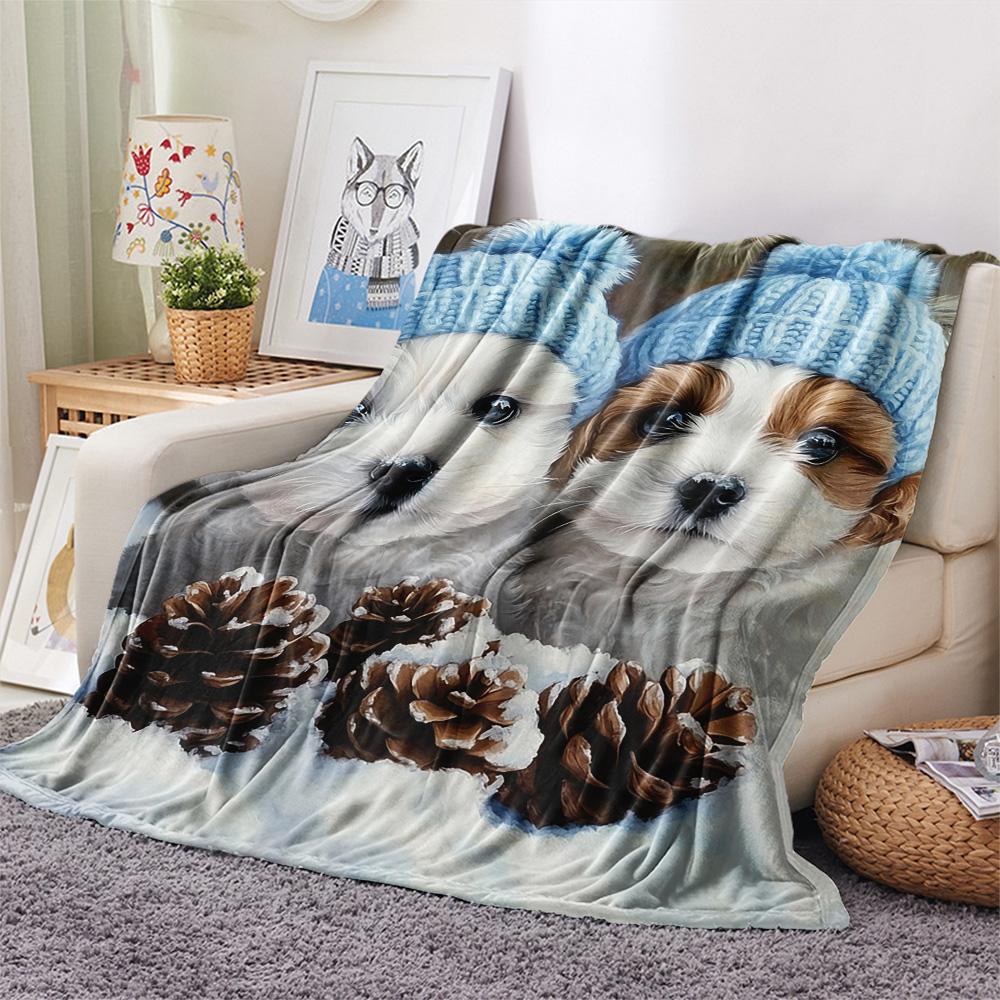 Puppy Print Flannel Blanket, High quality Comfortable for All Seasons, Home Decor, Warmth and Comfort, Perfect for Christmas Gifts
