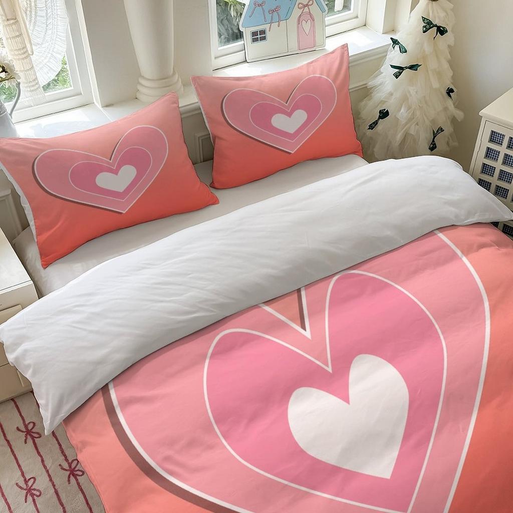 Comforter Love Heart Bedding Set 3D Printed Soft Single Twin Size Home Decor Cute Birthday Gift For Girls