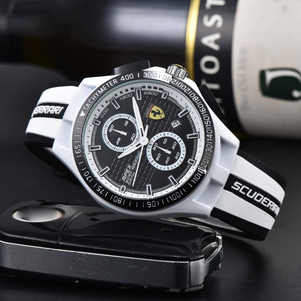 Ferrari Logo Large Dial Clock Rubber Strap Luxury Men's Quartz Watch For Ferrari F430 Stradale 458 488 599 612 FF F12 F1 Charles