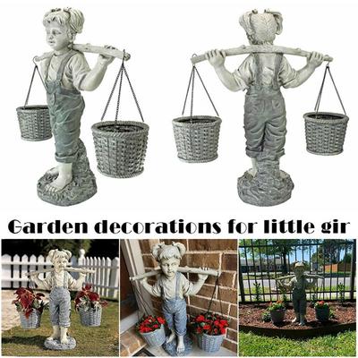 Decoratie Klein Meisje Tuinbeeld Buitenbeelden Tuindecoratie Tweekleurig Steen Tuinbeelden
