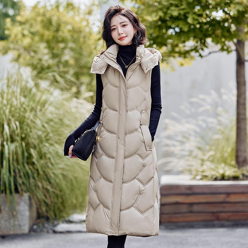 2025 New Autumn and Winter Down Cotton Vest Women's Vest Thick Medium and Long Warm Slim Outer