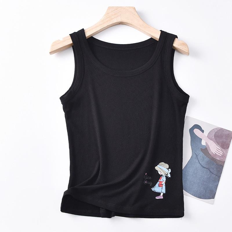 

Ms. Xia s bottom vest, threaded cotton round neck, high elastic and breathable, with sub-breasts, high school girls wear a small vest inside One size fits all чорний