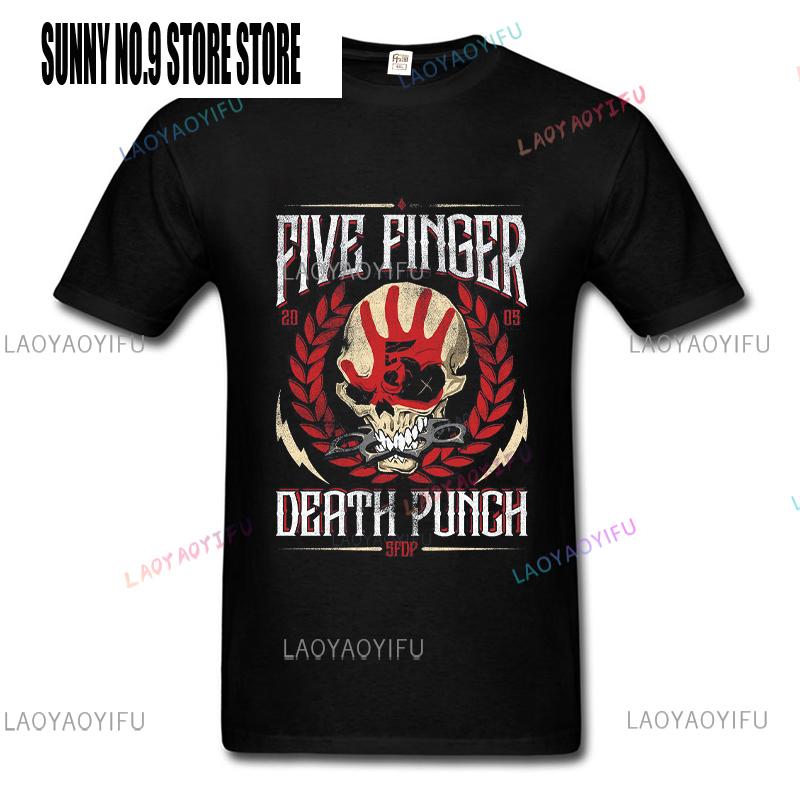 Oboustranné Biker Skully Černé Tričko s Grafickým Potiskem od Five Finger Death Punch Dětské Oblečení Streetwear