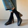 Fashion Elegant Square Toe Solid Pu Black Chelsea Boots Women 2025 Autumn French Retro High Heel Ankle Boots Retro Brown Suede Booties