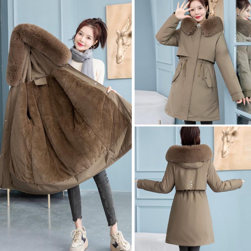 Women's Mid-length Parka with Large Fur Collar - Warm, Slimming Cotton Jacket, Korean Style Winter Outerwear