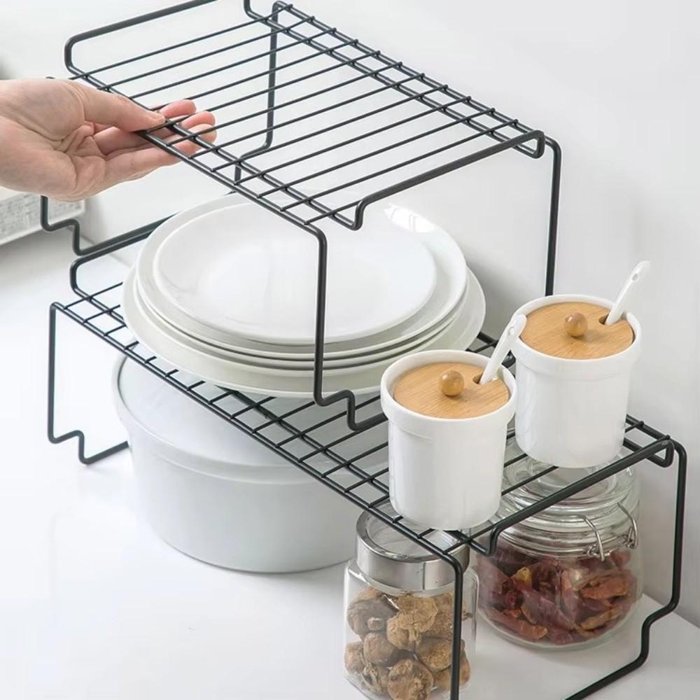 Double-Layered Cupboard Dish Rack Iron Kitchen Organizer Rack Seasoning Storage Rack Kitchenware