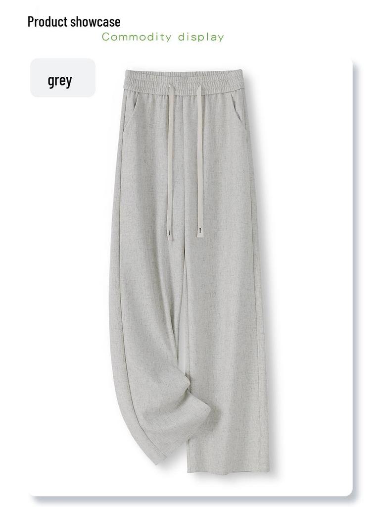 Women's Cotton Linen Wide-Leg Pants - 2025 Spring/Summer, Loose Fit, Slimming Drape, Elastic Waist, Casual Straight-Leg Trousers