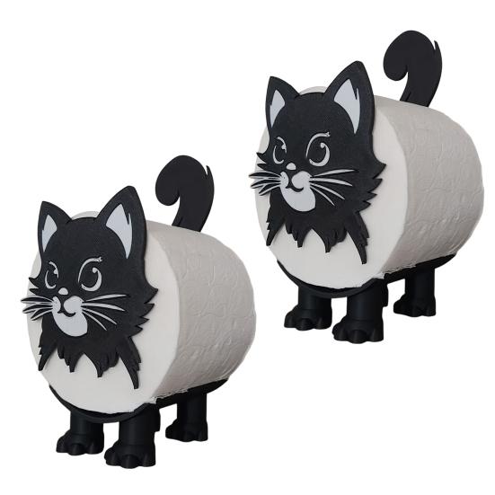 Yousheng 1Pc/2Pcs Cat Toilet Roll Holder Tissue Paper Roll Storage Stand 3D Printed Black Cat Toilet Paper Holder Shelf Bathroom Organizer