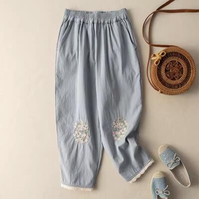 Women's Spring and Summer Thin Retro Embroidered Wide Leg Pants