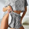 Summer Leopard Printing Thin Pajamas Set for Women Homewear Sexy Loose Short Sleeve Crop Tops and Shorts 2 Pieces Sets Sleepwear