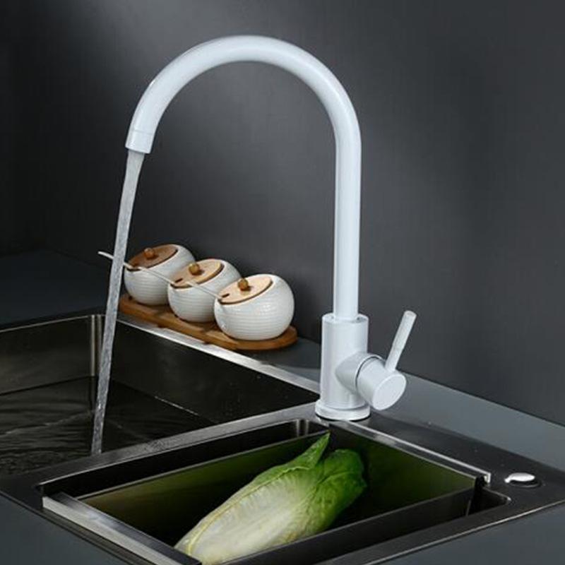 Oatmeal White Kitchen Swivel Faucet Stainless Steel Vegetable-Washing Basin Modern Minimalist Countertop Sink Hot-Cold Tap Large