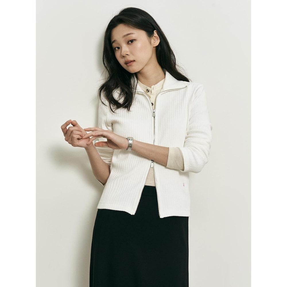 Binpolleidiseu [B. My] Ribbed Two-Way Collar Zip-Up Ivory (Bf5841N010)