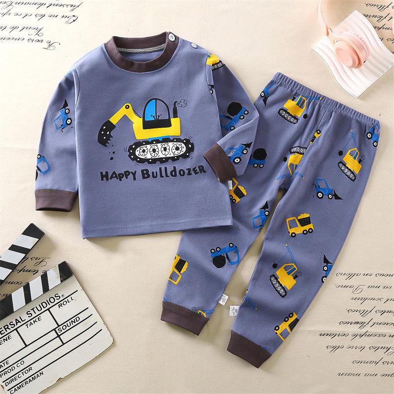 2026 Summer Children Long Sleeve Pant Underwear Set Baby Spring O-Neck Cartoon Cotton Pajama Set Home Wear Clothing for Girl Boy