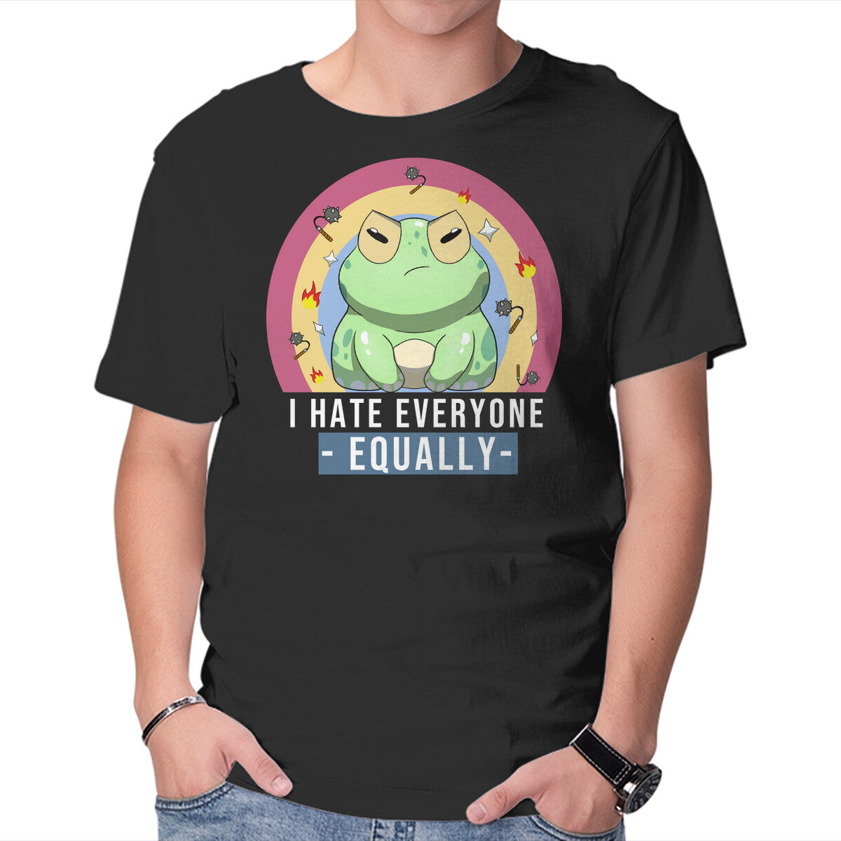 Unisex Crew Neck T-Shirt I Hate Everyone Equally Graphic Short Sleeve Casual Tee XXXL