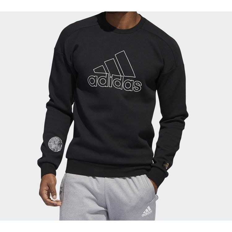 Adidas Logo Print Sports Pullover Hoodie Men Tops Black FU6222