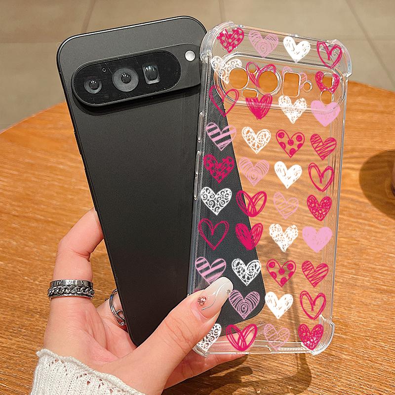 Love Heart Printed TPU Phone Case For Google Pixel 9 Pro Pixel 9 Pro XL Soft Silicone Transparent Back Cover For Google Pixel 9A
