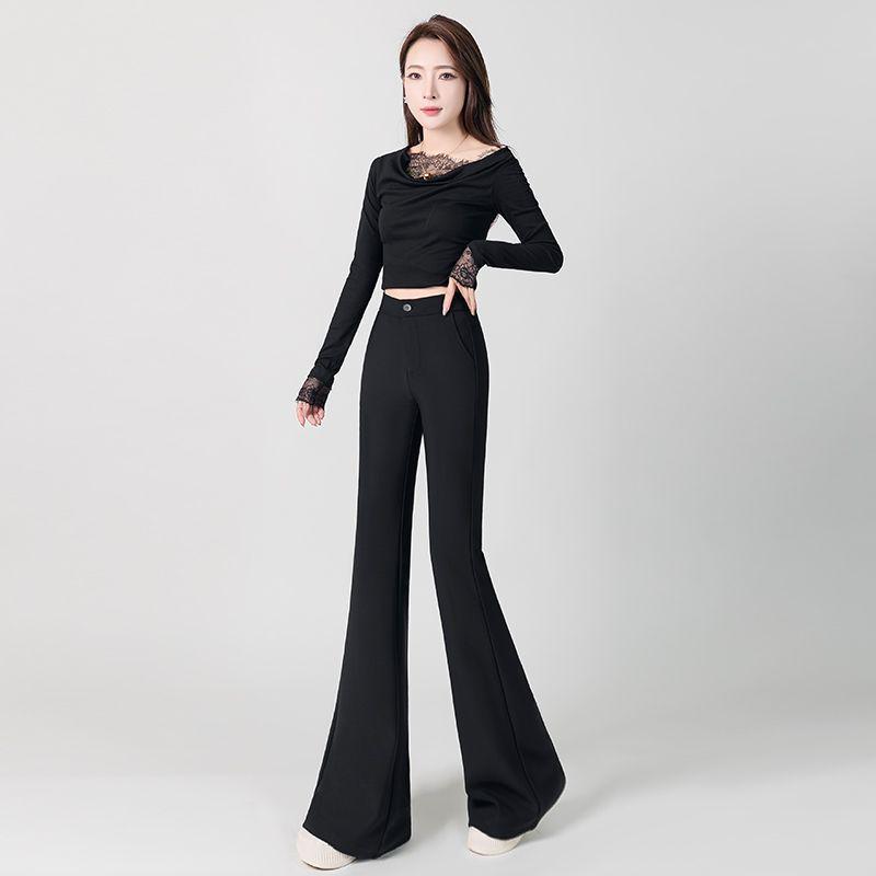 

Black High-Waist Velvet Slim Flare Pants for Women - Bodycon Horseshoe Style S 26, Recommended for 80-95 Jin