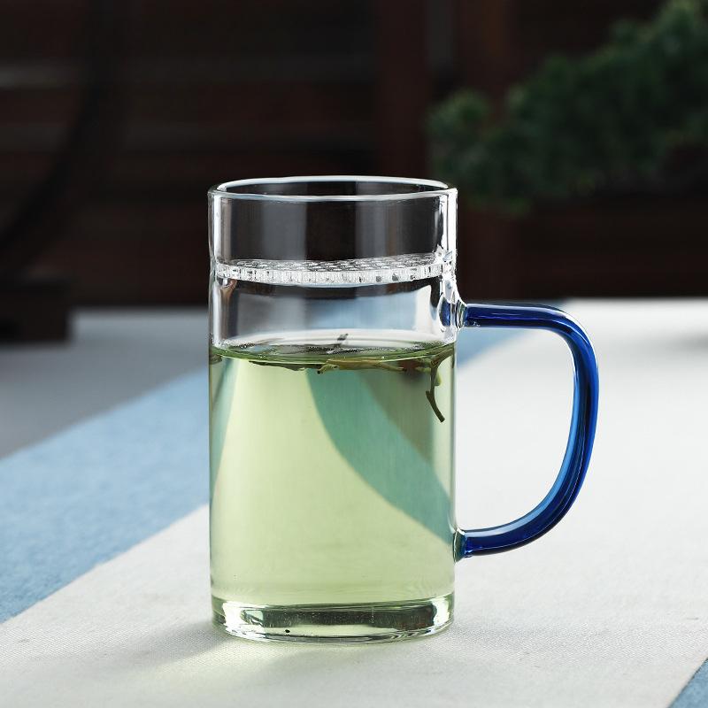Nowy Przezroczysty Szklany Półksiężycowy Kubek z Filtrem Półksiężycowy Kubek do Herbaty Napoju Herbacianego Kolorowy Uchwyt Kubek Jednowarstwowy