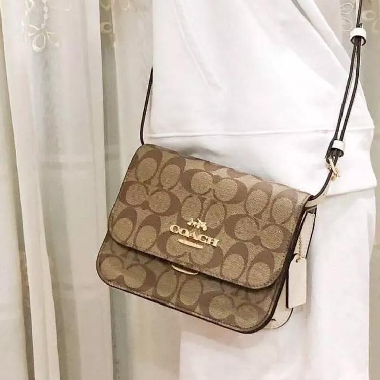 Coach Brynn 18 Classic Monogram Print Detachable Shoulder Strap Flap Canvas And Leather Crossbody Bag Small Women Crossbody Bag Brown C5592-IMDJ8