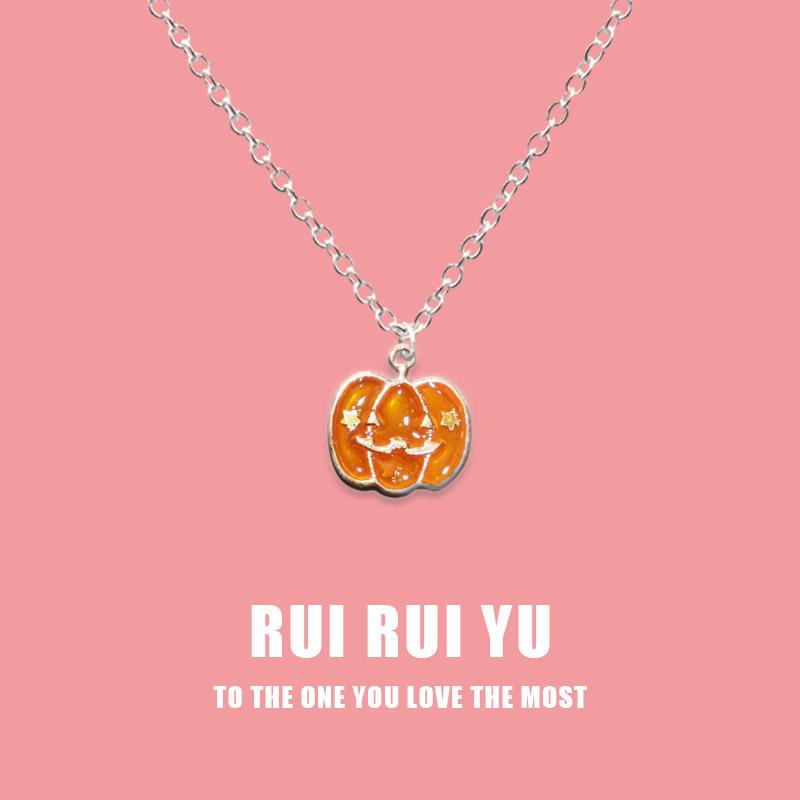 RUI RUI YU Halloween Pumpkin Ghost Necklace Pendant Necklace for Women Men Girlfriend Couple Lover Jewelry Gift