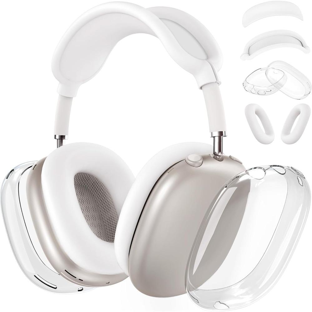 

Силиконовый чехол 4 в 1 для AirPods Max Прозрачный Мягкий TPU Накладки на амбушюры и Покрытие для оголовья белый