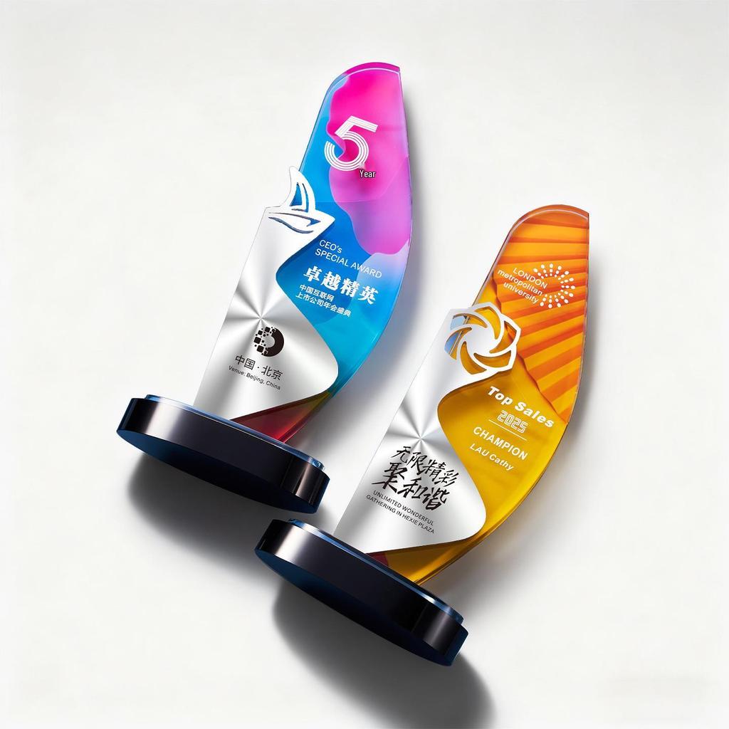 2025 Premium Crystal Trophy with Aluminum Plaque, Ideal for Employee Awards, Annual Meetings, Competitions, and Engraved Souvenirs