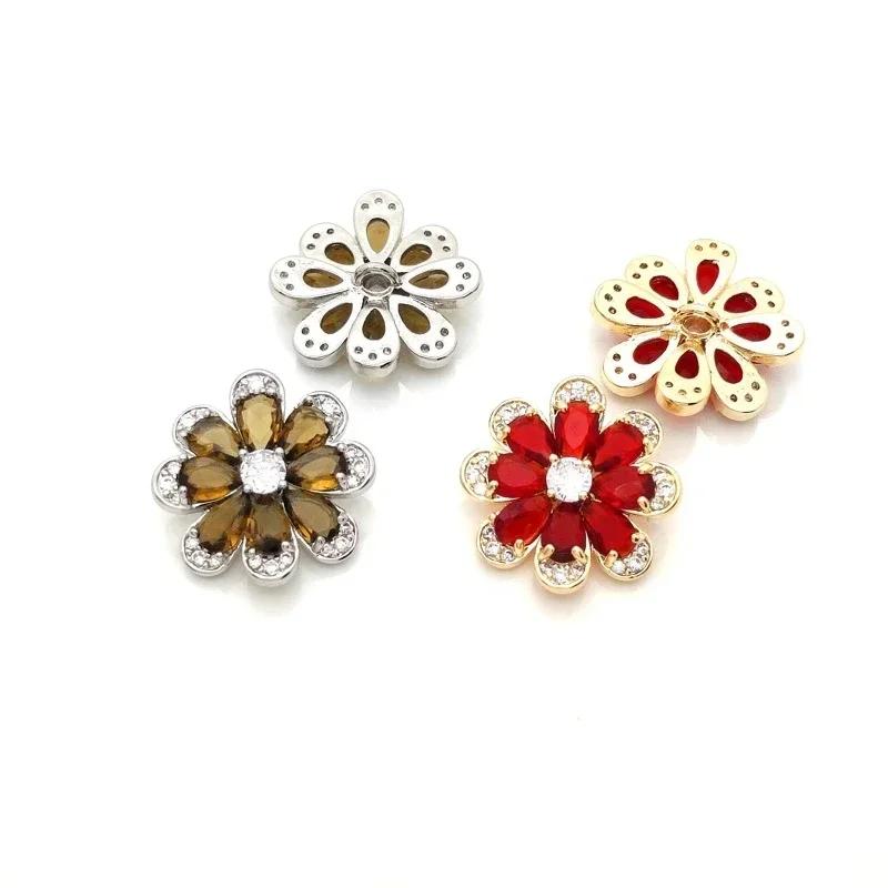 5pcs Colorful Zircon Flower Design Luxury Shank Buttons Of Clothing Elegant High Quality Shinning Rhinestone Sewing Button