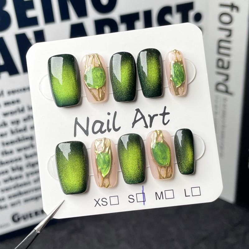 3D Embossed Cat Eye Press-On Nails Short Style Sweet Punk Chic False Women Extra Small