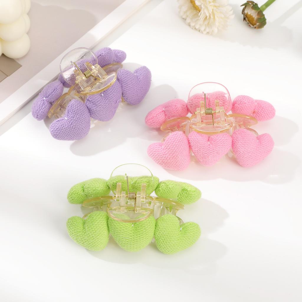 AWAYTR Cotton Love Heart Hair Claws Plastic Floral Hair Clips Crab For Women Girl Gift Hair Accessories Valentine Headwear
