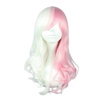 Anime 70 Danganronpa Monomi Women Pink White Half Long Curly Heat-resistant Fiber Hair Dangan Ronpa Anime Costume Cosplay Wig