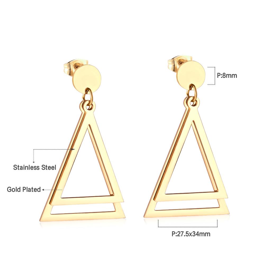 Geometric Stud Earrings Round Triangle Fringed Earrings Stainless Steel Plated 18K Gold Earrings