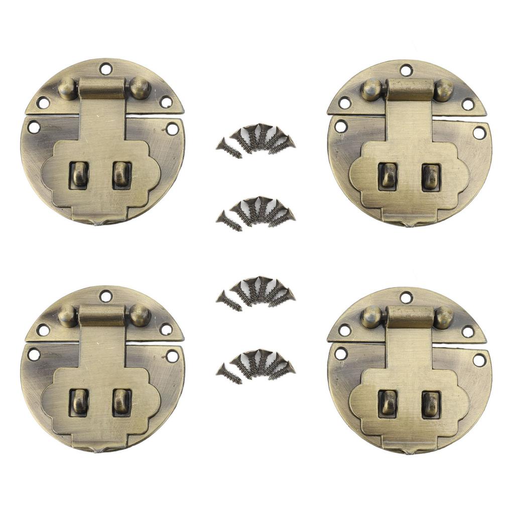 Vintage Hasp Latch Set Double Hole Circular Lock Latch for Wooden Case Jewelry Box Handicrafts