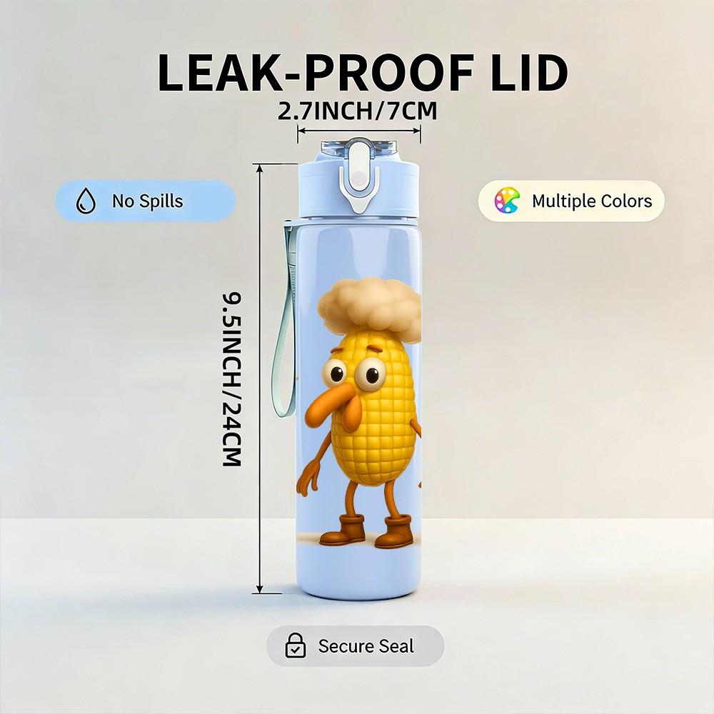 1PC Corn Chicken Hat Cartoon Funny 750ml Color Plastic Sports Water Bottle Leakproof Flip Straw Lid Suitable for Sports Office Home Use