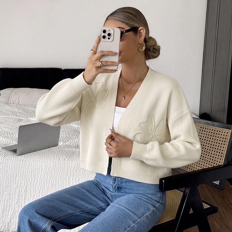 Cardigan de Malha Bordado Cor Sólida Minimalista TikTok Europa Outono/Inverno 2026