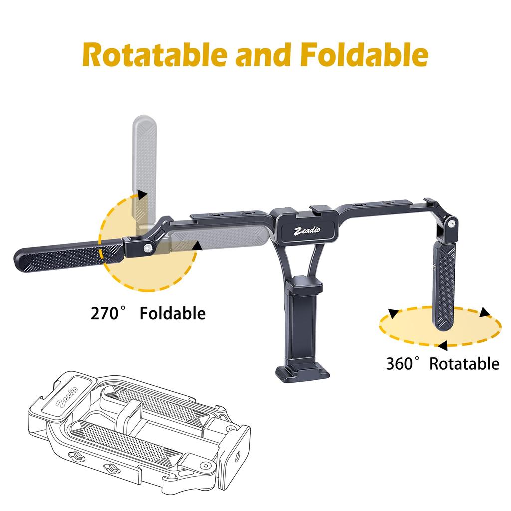 Zeadio Aluminum Smartphone Stabilizer Foldable Handheld Vlogging Video Tripod Mount with Cold Shoe for iPhone Android 67-88mm