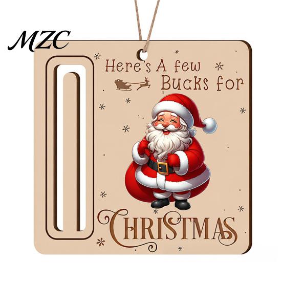 Noel Baba Asılı Süsler Rustik Geyik Para Tutucu Süs, Ahşap Nakit Hediye Kartı Vintage Tarz Ahşap Süs Klipsi Yuvalı, Noel