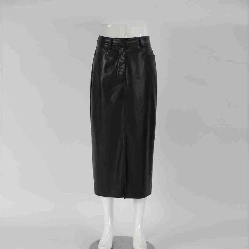 

Fashion New Arrival Sexy Slit Black PU Leather Skirt High Waist Straight-leg Skirt Sexy Split Pu Skirt Black M