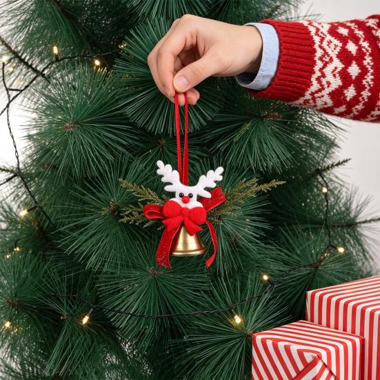 Holiday Home Decorations Christmas Bow Ornaments with Gold Jingle Bells, Xmas Tree Hanging Wreath Retail Window Displays Pine Cones, Red Berries