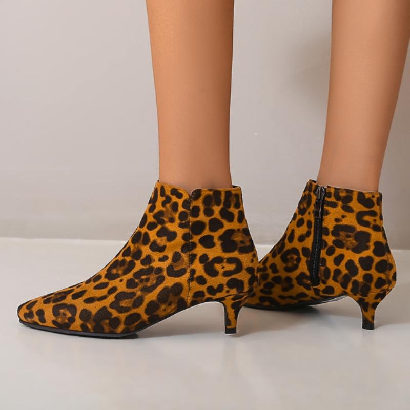 Leopard Low Heels Ankle Boots For Women 2025 Spring Autumn Point Toe Pumps Party Jazz Dance Footwear Shoes Ladies Large Size