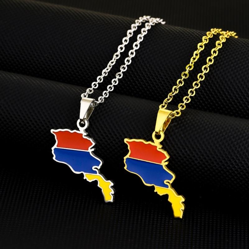 Unique Armenia Map Necklace Stainless Steel Armenia Flag Pendant Necklace Chain Necklace Perfect Gift for Men and Women
